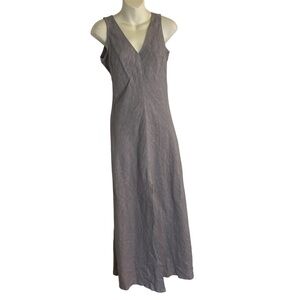 Haris Cotton Chic Sleeveless Gray Linen Maxi Dress Size XS v neck quiet luxury